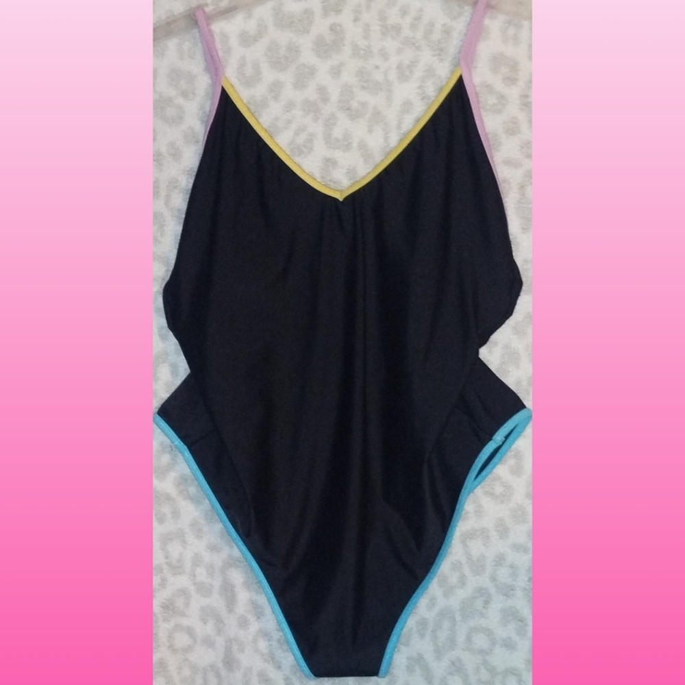 Endless Waves Black One Piece Swimsuit with Colorful Trim